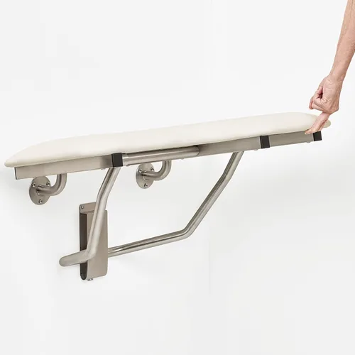 Miniatura 8 de Seachrome Asiento de ducha Lift-Assist, en forma de L, zurdo, ADA, montaje en pared, acolchado blanco naugahyde