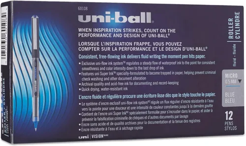 Miniatura 5 de Uni-ball 60108 Vision Roller Ball Stick Impermeable Pen Tinta Azul Micro Docena