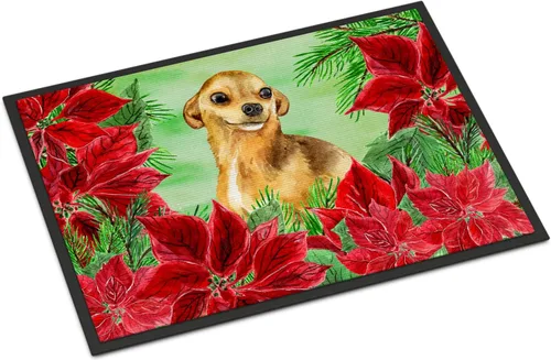 Miniatura 164 de Caroline's Treasures CK1311MAT Cavalier Spaniel Poinsettas - Felpudo de 18 x 27 pulgadas, tapete para puerta delantera, interior y exterior