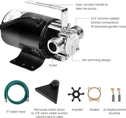 Miniatura 2 de Goplus bomba eléctrica de 120V para transferencia remoción de agua, extracción de 330 galones por hora, con manguera