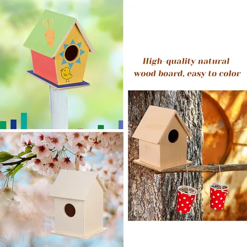 Miniatura 3 de Jetec 6 piezas de casa de pájaros, kit de casa de pájaros de madera para construir y pintar casas de pájaros sin terminar, artes de madera