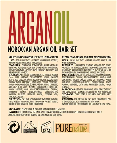Miniatura 7 de Juego de champú y acondicionador de aceite de argán, cuidado marroquí sin sulfato con queratina, para cabello rizado, liso, seco y dañado