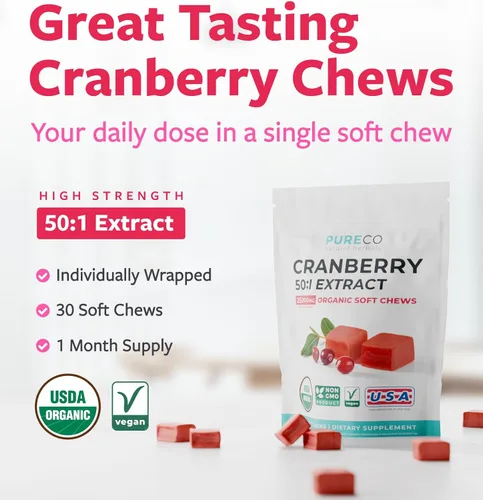 Miniatura 2 de PURE CO Certified Organic Cranberry Chews - Super 50X Potency Organic Cranberry Supplement for Women to Support Urinary Tract & Bladder Health
