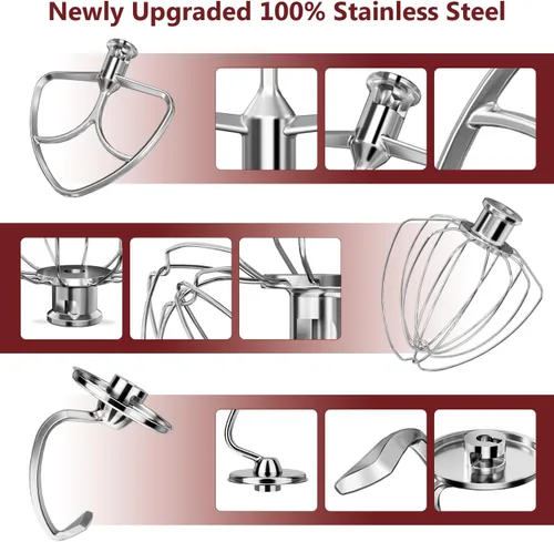 Miniatura 3 de Accesorios de Acero Inoxidable 3 Piezas para Batidora de Pie KitchenAid de Cabeza Inclinable de 4.5-5QT y Tazón de Mezcla, Batidor de Alambre K45WW