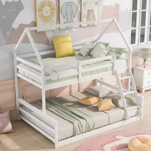 Miniatura 12 de Merax Litera Montessori de madera con escalera individual sobre individual, litera baja para niños, niñas, ahorro de espacio, no necesita somier
