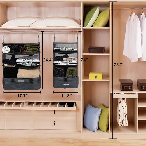 Miniatura 40 de TABITORA - Estantería portátil y plegable de gran capacidad con ganchos para colgar, ideal como almacenamiento para viajes