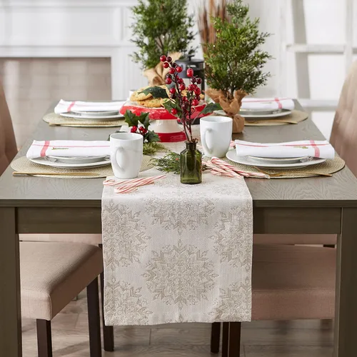 Miniatura 5 de Colección de mesa navideña DII Sparkle Metallic, camino de mesa, 14x72 pulgadas, copos de nieve en jacquard