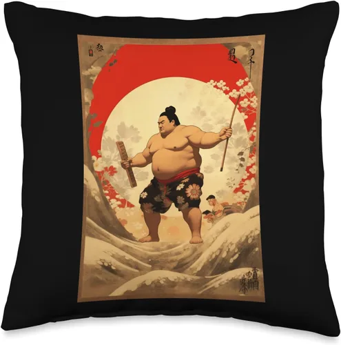 Japanese Sumo Wrestler Vintage Art Designs Wrestler I Love Japanese Sumo Vintage Art - Almohada (16 x 16 pulgadas), multicolor