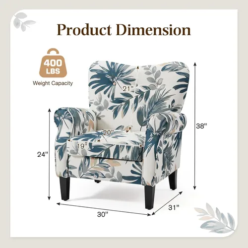 Miniatura 3 de YOLENY Silla decorativa moderna, sillón con respaldo alto, sofá individual tapizado con botones de tela y patas de madera para sala de estar, Azul