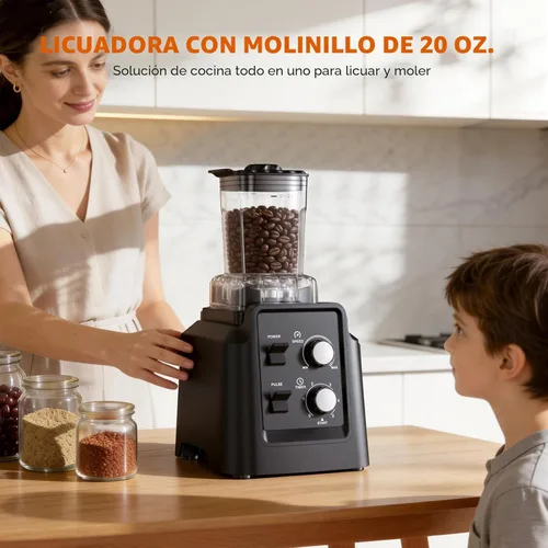 Miniatura 4 de Licuadora, licuadora de 1800 W con molinillo, licuadoras profesionales de 6 cuchillas para cocina, tritura hielo, autolimpieza, tarros de 68 onzas