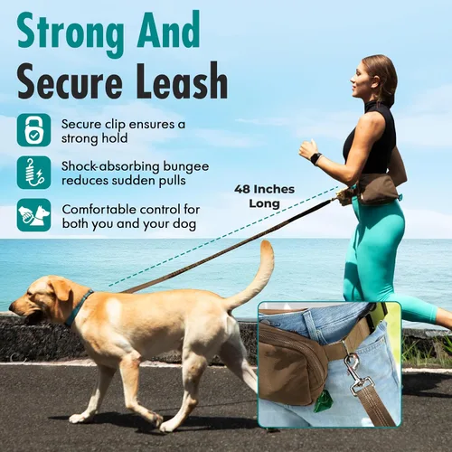Miniatura 6 de Correa de perro manos libres con bolsa de golosinas para perros, correa de cintura elegante y moderna para pasear al perro, para llevar