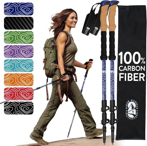 Miniatura 15 de 100% Carbon Fiber Trekking Poles by USA Brand - Ultra Strong Lightweight Collapsible Hiking Poles with Cork and EVA Foam Grips & Quick Adjustable