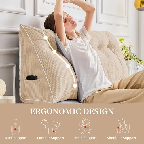 Miniatura 6 de Sasttie Almohada de Cabecera Queen, Almohada de Cuña de Cabecera para Sentarse en la Cama, Cojín Triangular con Soporte de Respaldo para Leer - Con