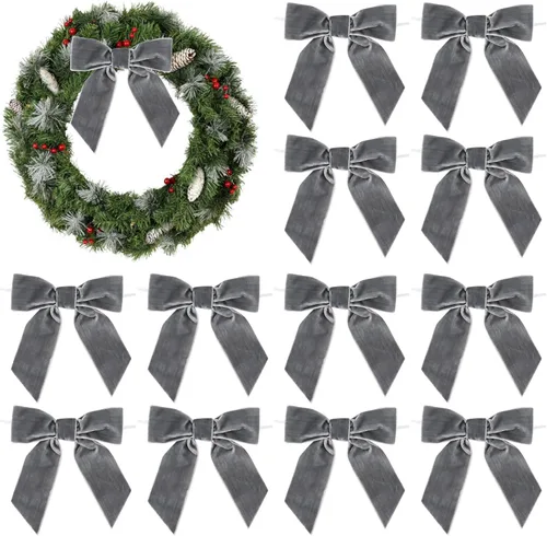 Miniatura 11 de AIMUDI Lazos de Terciopelo Burdeos de 4.5" Lazos de Navidad para Árbol Lazos Prefabricados para Coronas Lazos con Alambre Retorcido para Envolver