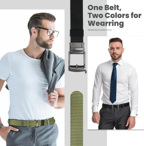 Miniatura 3 de Cinturones de trinquete de liberación rápida para hombre, cinturón de nailon reversible dos en uno para hombre casual y vestido deportivo