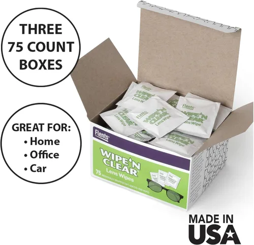 Miniatura 2 de Flents Toallitas limpiadoras de lentes – 225 unidades (3 cajas de 75) paños de limpieza prehumedecidos envueltos individualmente antirayas