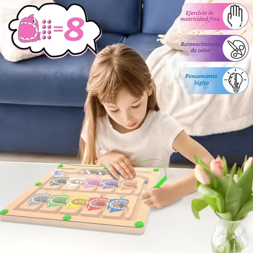 Miniatura 6 de Laberinto magnético de color y número, juguetes Montessori de conteo y emparejamiento, tablero de juego de laberinto magnético de madera, juguetes