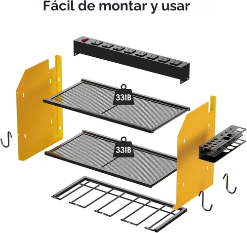 Miniatura 7 de CCCEI Organizador modular de herramientas eléctricas para montaje en pared con estación de carga. Estante de almacenamiento de taladros de garaje