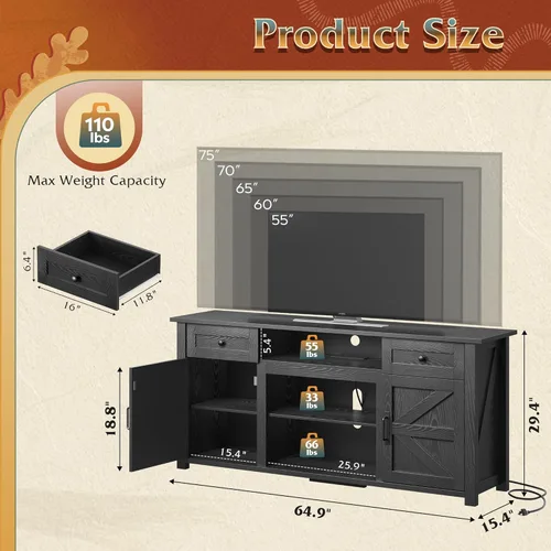 Miniatura 3 de WLIVE Soporte de TV para TV de 75/70 pulgadas, centro de entretenimiento con almacenamiento y toma de corriente, gabinete de consola multimedia