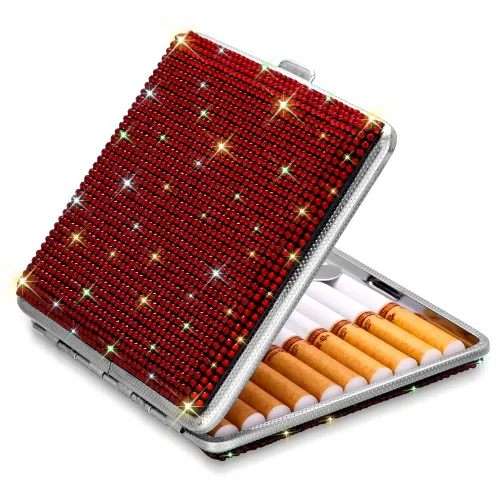 Miniatura 8 de SAVORI Estuche de cigarrillos para mujeres y hombres, soporte de cigarrillos de metal con cristales brillantes de doble cara, caja de cigarrillos AB