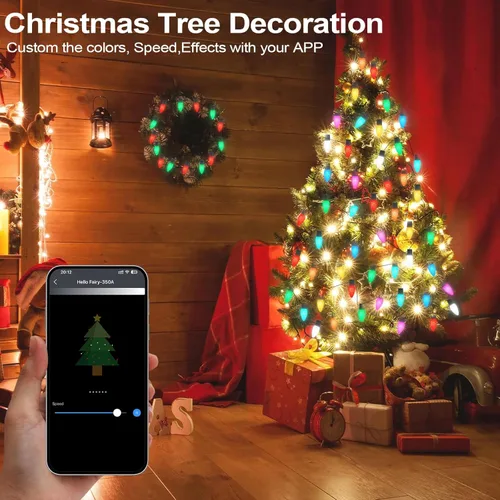Miniatura 4 de Luces de Navidad Inteligentes C9 para Exteriores, 66 PIES 100 LED Control Remoto APP Luces de Cadena, Luces de Navidad DIY Persecución, Cambio