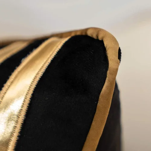 Miniatura 5 de Alerfa - Funda de cojín con rayas de cuero dorado, negra, de 18x18 pulgadas, geométrica, lujosa, decorativa, bordada, de terciopelo, para sofá, Negro
