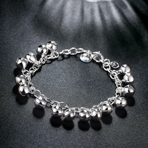 Miniatura 7 de Cutesmile Joyería de moda 925 plata esterlina campanas cadena ajustable pulseratobillera para mujer, Plata