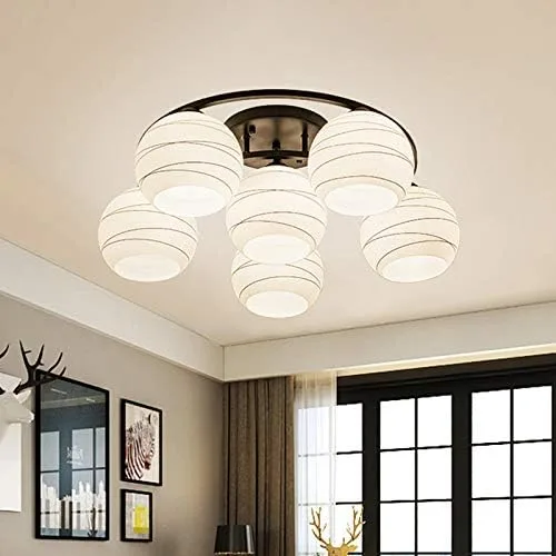 Miniatura 6 de Lámpara colgante de techo semiempotrada, moderna pantalla de globo en cristal ópalo con marco de luna negra, luz colgante para cocina, sala de 3