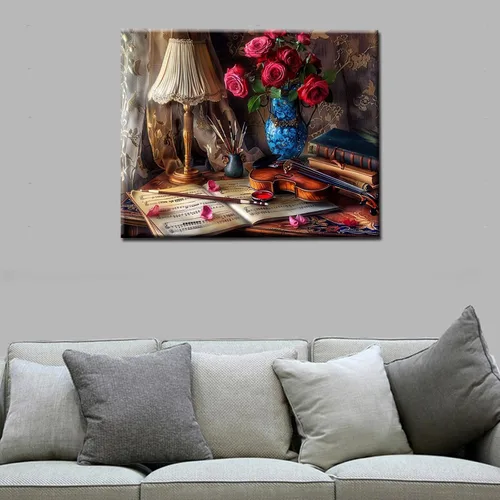 Miniatura 2 de Kits de pintura por números, estilo europeo retro, kits de pintura al óleo sobre lienzo con pinceles de pintura y pigmento acrílico, libro de violín