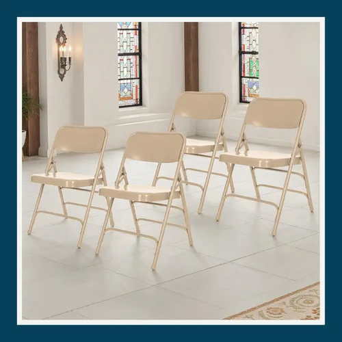 Miniatura 10 de OEF Furnishings Serie OEF300 Sillas Plegables de Acero Premium de Servicio Pesado, Sillas Comerciales de Metal con Triple Refuerzo y Bisagras Beige