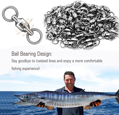 Miniatura 5 de AMYSPORTS - Conector de rótula de barril con rodamiento de bolas para pesca en agua salada, de acero inoxidable, alta resistencia, anillos soldados