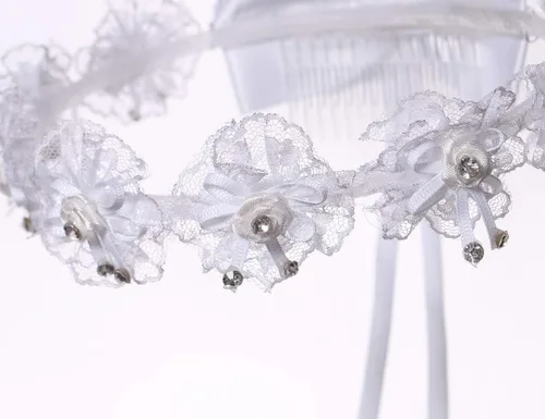 Miniatura 3 de Velos florales de primera comunión para niñas, corona de perlas blancas