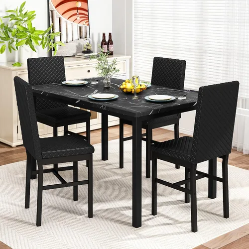 Miniatura 4 de DKLGG Juego de mesa de comedor para 4, mesa de cocina y sillas, juego de 4 mesas de cocina y comedor de mármol sintético con sillas de comedor