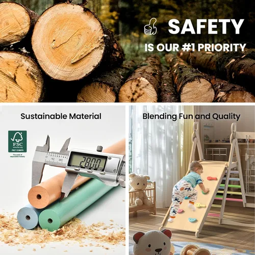 Miniatura 6 de BlueWood Gimnasio de la selva interior 4 en 1, juego de escalada plegable de madera con columpio, tobogán, escalera y pared de escalada, juego