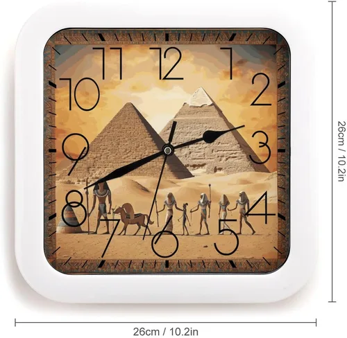 Miniatura 2 de 10" Square Modern Wall Clock,Ancient Egypt Print Kitchen Clocks Wall Battery Operated,Silent Non Ticking Unique Funny Cute Wall Clock for Living