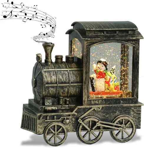 Miniatura 8 de Linterna musical de globo de nieve de Navidad, funciona con pilas con temporizador de 6 horas, tren giratorio de globo de nieve iluminado con Papá
