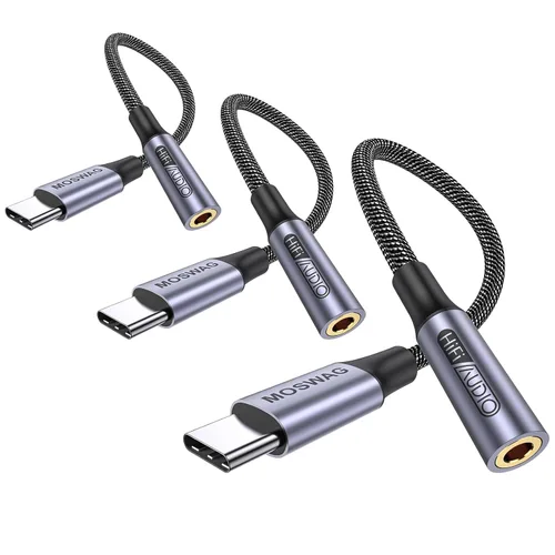 Miniatura 17 de MOSWAG Adaptador USB tipo C a conector de auriculares hembra de 0.138 in, USB C a Aux hembra de audio Dongle, cable compatible con iPhone 16 Pro 15