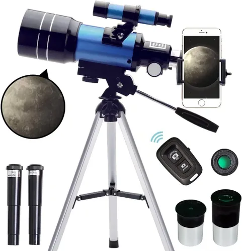 Telescopio para adultos y niños, 70mm de apertura (15X-150X) telescopios refractores portátiles para principiantes de astronomía, telescopio