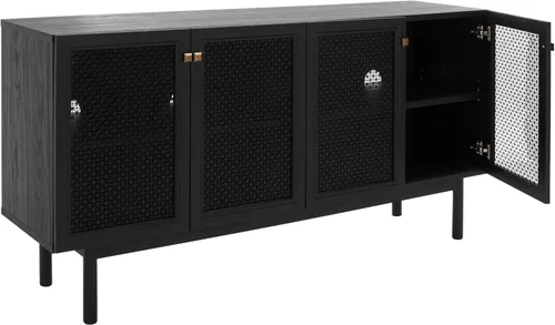Miniatura 12 de SAFAVIEH Piran Soporte de TV para pantalla plana de hasta 70 pulgadas, nogal y dorado, 4 puertas con almacenamiento interior, consola multimedia