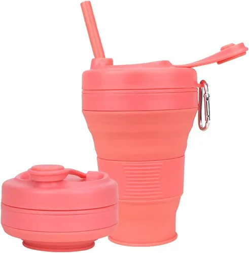 Miniatura 8 de Taza de Café de Silicona con Pajita y Tapa, Tazas Plegables para Viajar, 20oz, Taza de Agua Plegable Ligera para Picnic, Senderismo, Camping, Negro