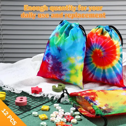 Miniatura 6 de 24 bolsas de regalo de fiesta de teñido anudado con cordón, bolsa de regalo de cumpleaños, bolsa de golosinas coloridas, bolsas de poliéster