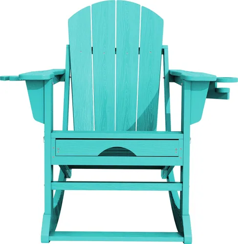 Miniatura 8 de Mecedora Adirondack de KINGYES con Otomana Retráctil y Portavasos, Silla Reclinable de Patio de HDPE Adirondack para Porche, Patio, Balcón, Azul Aqua