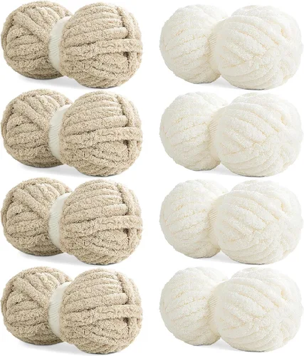 Miniatura 12 de HOMBYS Hilo de Chenilla Gris Grueso para Tejer a Mano, Hilo Jumbo Suave y Esponjoso para Crochet, Hilo Súper Voluminoso Grande para Manta Gruesa