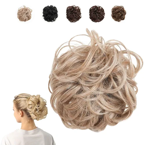 Miniatura 18 de Juvabun Moño desordenado con clip de garra, rubio playa, piezas de cabello para mujer, extensiones onduladas y rizadas en moño, extensión de cabello