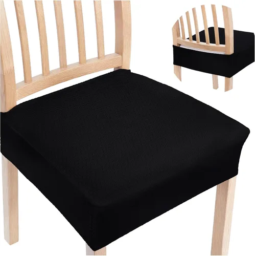 Miniatura 9 de Smiry Juego de 4 fundas de asiento elásticas de jacquard para sillas de comedor, extraíbles y lavables, sin fundas traseras, color gris pardo