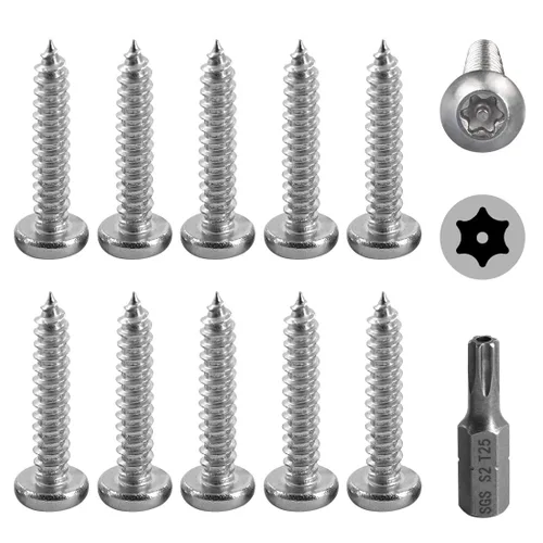 Miniatura 10 de Hilitchi 50 unidades #10 x 1-1/2" cabeza de botón de acero inoxidable Torx Tornillos de chapa de metal de seguridad Tornillos plateados antirrobo a