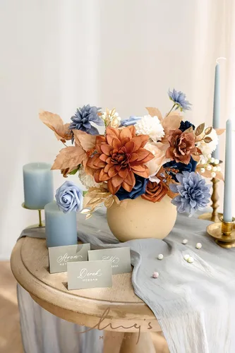 Miniatura 2 de Ling's moment Caja de Flores Artificiales, Tallos de Follaje Artificial, Rosas de Espuma Gardenia, Dalia de Seda, Flor de Tela para Centros de Mesa