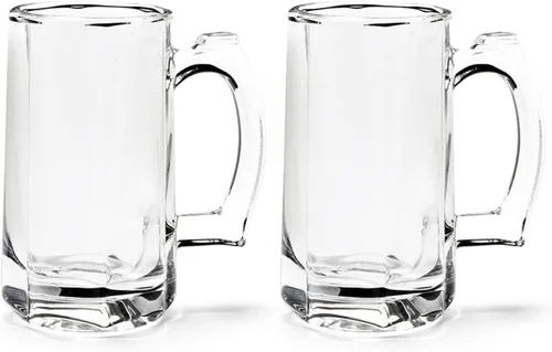 Juego de 2 tazas de cerveza pesadas, tazas de vidrio de 12.5 onzas con asa, vasos de cerveza para congelador, vasos de cerveza de 12.5 fl oz, jarra