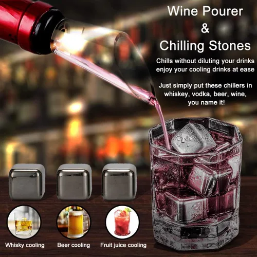 Miniatura 6 de Juego de regalo eléctrico para abridor de vino, piedra de whisky, regalos para amantes del vino con accesorios de vino de sacacorchos automático