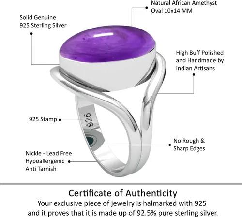 Miniatura 2 de JEWELOPORIUM - Anillo de plata de ley 925 hecho a mano para mujer, 10 x 14 pulgadas con piedras preciosas ovaladas, joyería para regalo (99021_R)